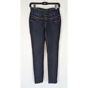 Blue Spice Jeans 3 Junior's Blue Dark Wash Button Fly High Rise Strappy Back